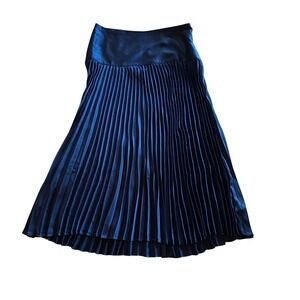 Future Collective Navy Blue Pleated Midi Skirt Women Size M Recycled Polyester